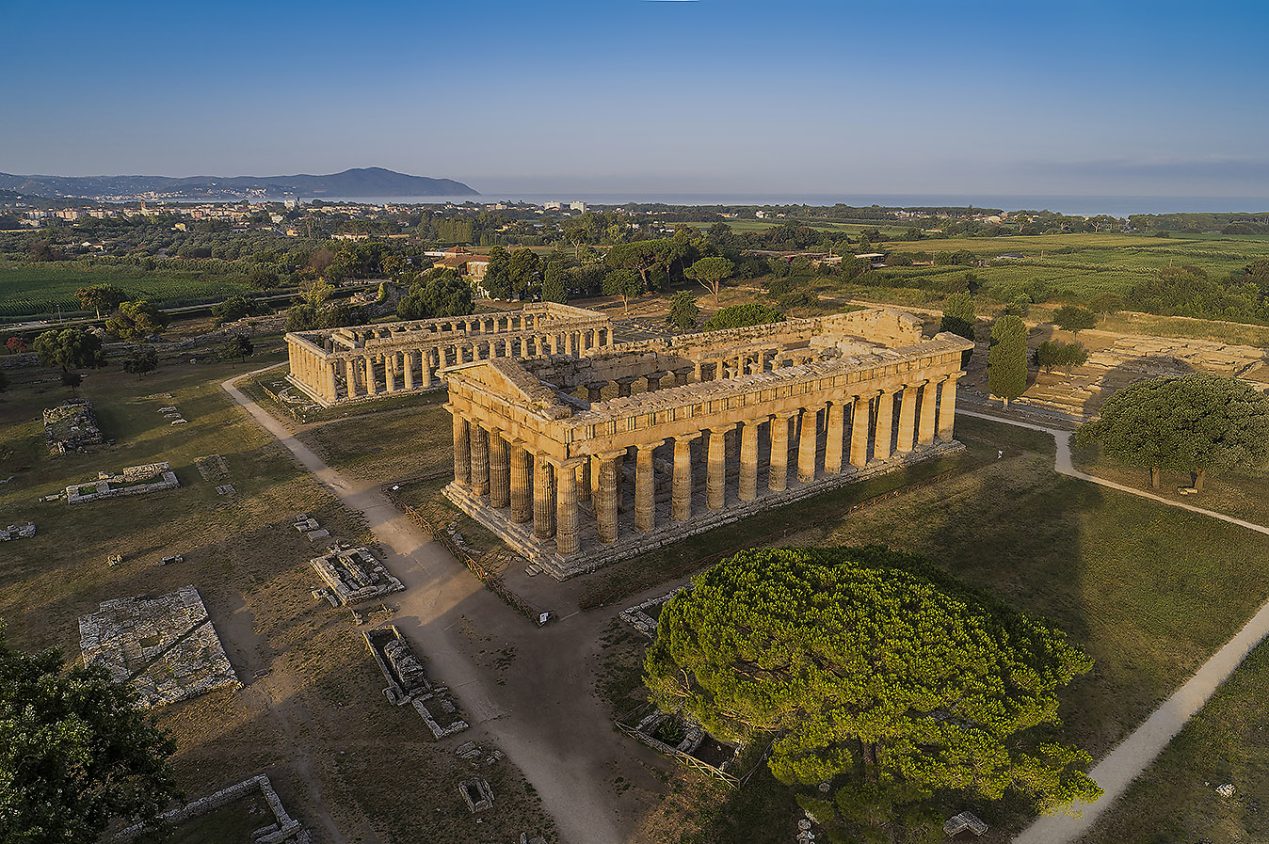 Cilento Region, Salerno, Campania: Archaeological Site and Ruins of Paestum. Here the two Temple of Nettuno and Hera or the Basilica